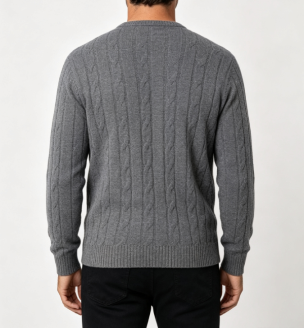 Custom Men's Lambswool Cable-Knit Longline V Neck Sweater Slate Grey - view 2