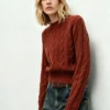 Custom Women's Lambswool Cable-Knit Oversized Rust Sweater - Style 202FF9 Custom Women's Lambswool Cable-Knit Oversized Rust Sweater - Style 202FF9