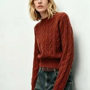 Custom Women's Lambswool Cable-Knit Oversized Rust Sweater - Style 202FF9