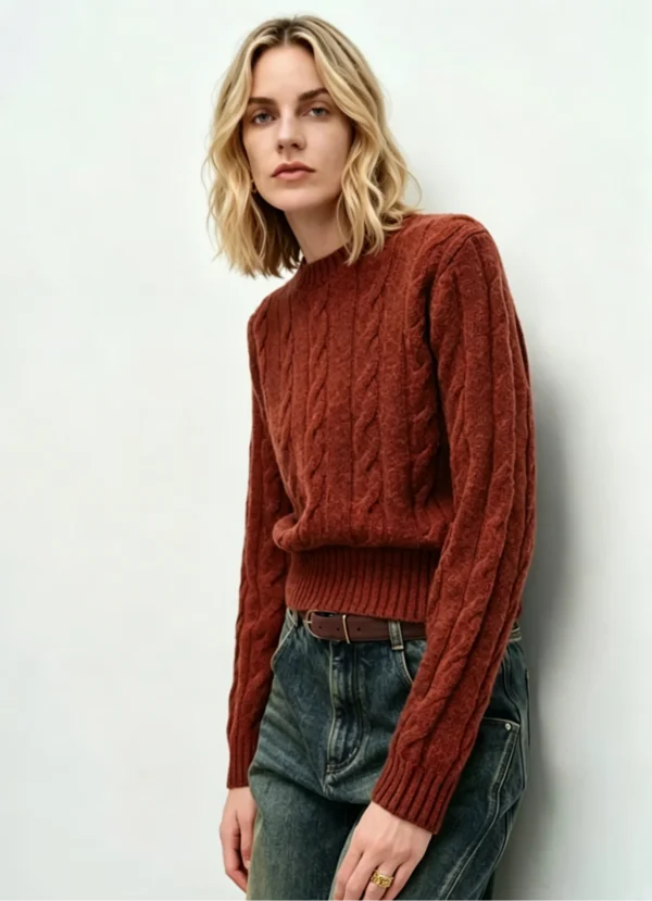 Custom Women's Lambswool Cable-Knit Oversized Rust Sweater - Style 202FF9 Custom Women's Lambswool Cable-Knit Oversized Rust Sweater - Style 202FF9