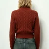 Custom Women's Lambswool Cable-Knit Oversized Rust Sweater - Style 202FF9 - view 2 Custom Women's Lambswool Cable-Knit Oversized Rust Sweater - Style 202FF9 - view 2
