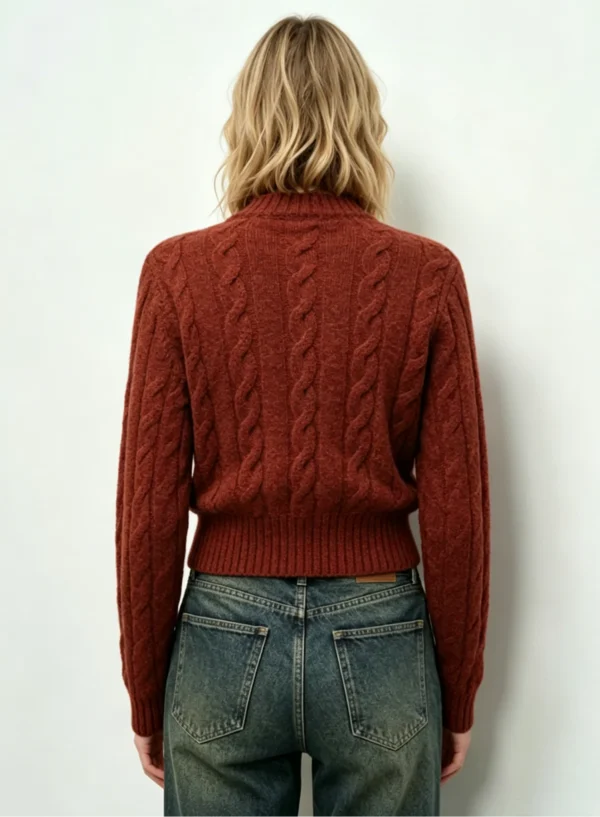 Custom Women's Lambswool Cable-Knit Oversized Rust Sweater - Style 202FF9 - view 2 Custom Women's Lambswool Cable-Knit Oversized Rust Sweater - Style 202FF9 - view 2
