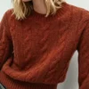 Custom Women's Lambswool Cable-Knit Oversized Rust Sweater - Style 202FF9 - view 3 Custom Women's Lambswool Cable-Knit Oversized Rust Sweater - Style 202FF9 - view 3