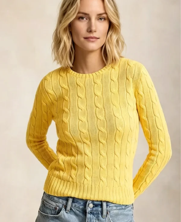 Custom Women's Lambswool Cable-Knit Oversized Mustard Sweater - Style 7D113E Custom Women's Lambswool Cable-Knit Oversized Mustard Sweater - Style 7D113E