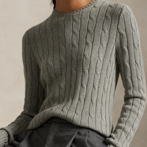 Custom Women's Lambswool Cable-Knit Oversized Charcoal Sweater