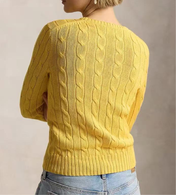 Custom Women's Lambswool Cable-Knit Oversized Mustard Sweater - Style 7D113E - view 2 Custom Women's Lambswool Cable-Knit Oversized Mustard Sweater - Style 7D113E - view 2