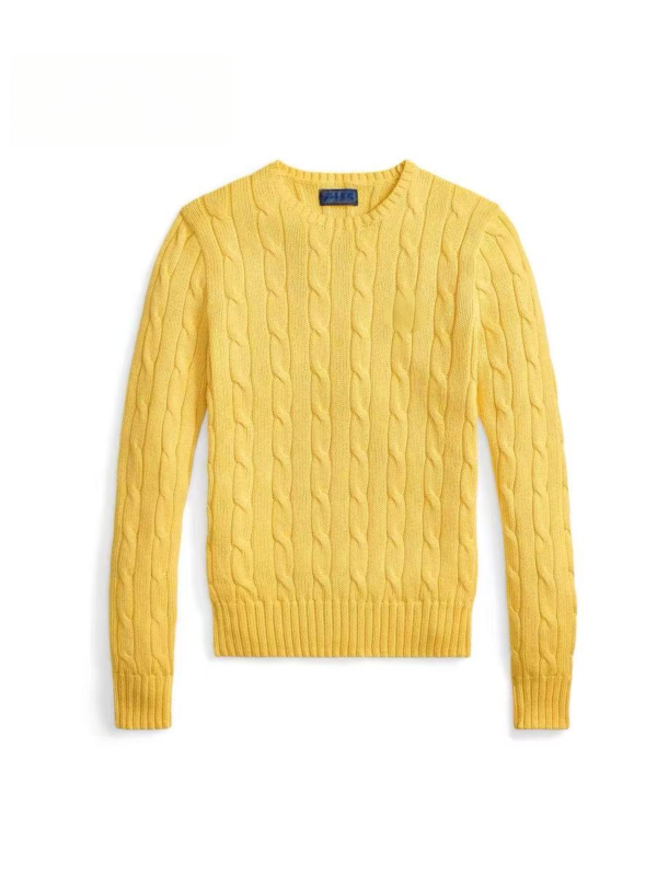 Custom Women's Lambswool Cable-Knit Oversized Mustard Sweater - Style 7D113E - view 3 Custom Women's Lambswool Cable-Knit Oversized Mustard Sweater - Style 7D113E - view 3