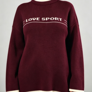 Custom Women's Lambswool Jacquard Oversized Crew Neck Sweater Burgundy