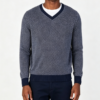 Custom Men's Lambswool Jacquard Longline V Neck Sweater Navy Custom Men's Lambswool Jacquard Longline V Neck Sweater Navy