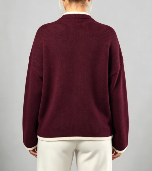 Custom Women's Lambswool Jacquard Oversized Crew Neck Sweater Burgundy - view 2