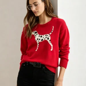 Custom Women's Lambswool Jacquard Oversized Burgundy Sweater - Style 1F41B1