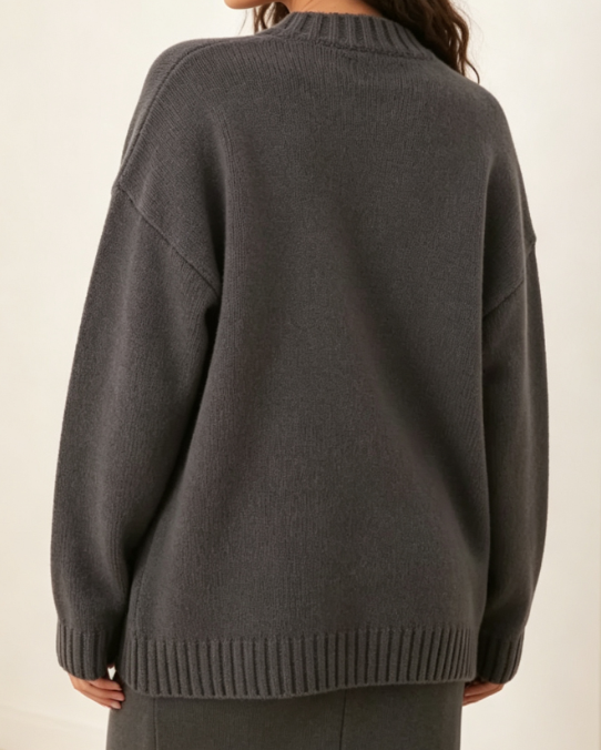 Custom Women's Lambswool Ribbed Oversized Button-Up Cardigan Charcoal - view 2 Custom Women's Lambswool Ribbed Oversized Button-Up Cardigan Charcoal - view 2