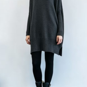Custom Women's Lambswool Ribbed Oversized Turtleneck Sweater Dress Charcoal