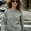 Custom Women's Lambswool Ribbed Oversized Charcoal Sweater