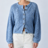 Custom Women's Merino Wool Cable-Knit Cropped Washed Blue Cardigan - Style 061412