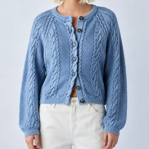 Custom Women's Merino Wool Cable-Knit Cropped Cardigan