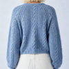 Custom Women's Merino Wool Cable-Knit Cropped Washed Blue Cardigan - Style 061412 - view 2
