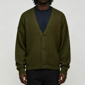 Custom Men's Merino Wool Cable-Knit Oversized Forest Green Cardigan