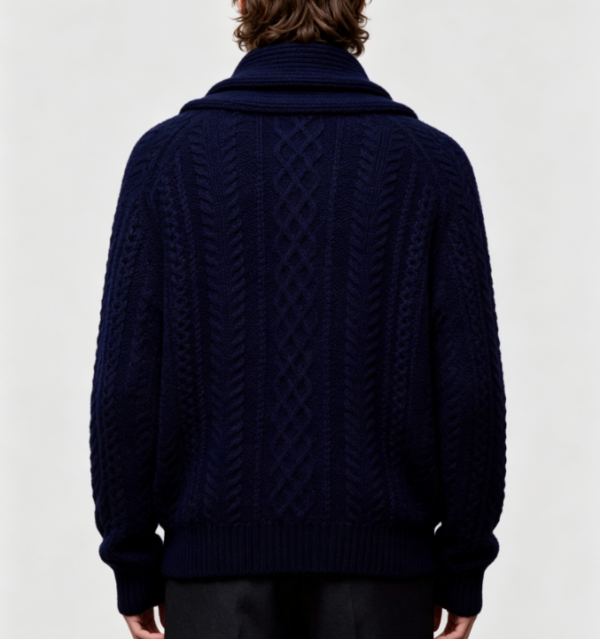 Custom Men's Merino Wool Cable-Knit Oversized Button-Up Cardigan Navy - view 2 Custom Men's Merino Wool Cable-Knit Oversized Button-Up Cardigan Navy - view 2