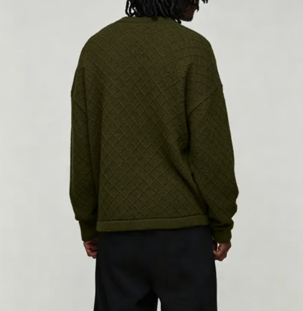 Custom Men's Merino Wool Cable-Knit Oversized Button-Up Cardigan Forest Green - view 2 Custom Men's Merino Wool Cable-Knit Oversized Button-Up Cardigan Forest Green - view 2