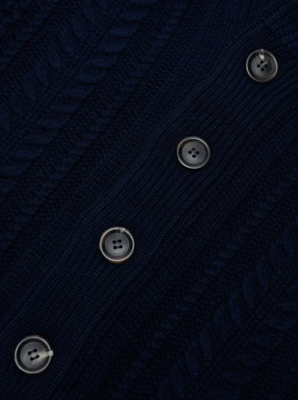 Custom Men's Merino Wool Cable-Knit Oversized Button-Up Cardigan Navy - view 3 Custom Men's Merino Wool Cable-Knit Oversized Button-Up Cardigan Navy - view 3