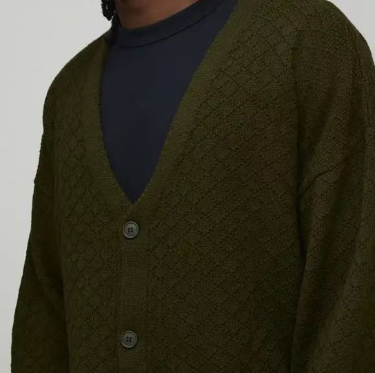 Custom Men's Merino Wool Cable-Knit Oversized Button-Up Cardigan Forest Green - view 3 Custom Men's Merino Wool Cable-Knit Oversized Button-Up Cardigan Forest Green - view 3