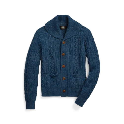 Custom Women's Merino Wool Cable-Knit Cropped Washed Blue Cardigan - Style 7222EA