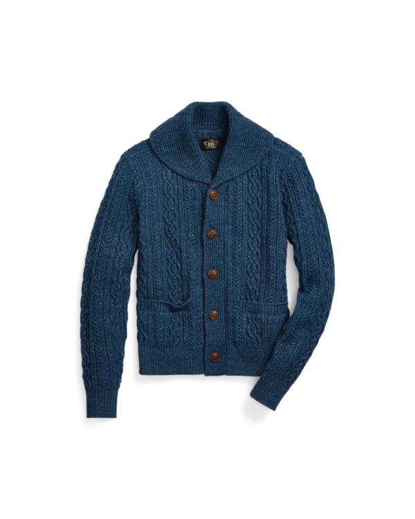 Custom Women's Merino Wool Cable-Knit Cropped Washed Blue Cardigan - Style 7222EA