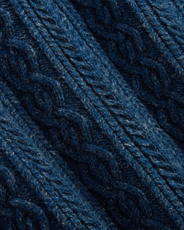 Custom Women's Merino Wool Cable-Knit Cropped Washed Blue Cardigan - Style 7222EA - view 3