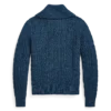 Custom Women's Merino Wool Cable-Knit Cropped Washed Blue Cardigan - Style 7222EA - view 4
