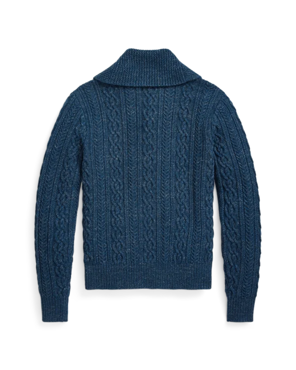 Custom Women's Merino Wool Cable-Knit Cropped Washed Blue Cardigan - Style 7222EA - view 4