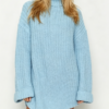 Custom Women's Merino Wool Cable-Knit Oversized Turtleneck Sweater Dress Washed Blue Custom Women's Merino Wool Cable-Knit Oversized Turtleneck Sweater Dress Washed Blue