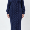 Custom Women's Merino Wool Cable-Knit Oversized Turtleneck Sweater Dress Navy