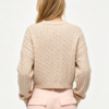 Custom Women's Merino Wool Cable-Knit Cropped V Neck Sweater Sand - view 2