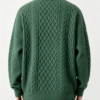 Custom Men's Merino Wool Cable-Knit Oversized Crew Neck Sweater Forest Green - view 2 Custom Men's Merino Wool Cable-Knit Oversized Crew Neck Sweater Forest Green - view 2