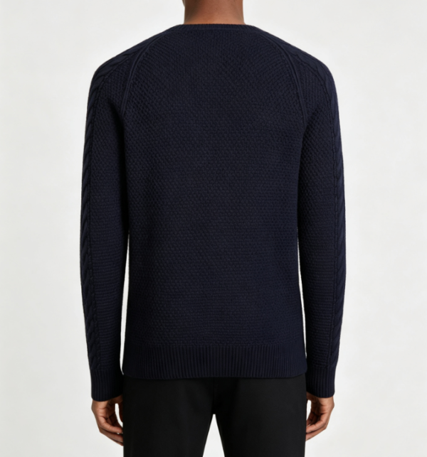 Custom Men's Merino Wool Cable-Knit Oversized Crew Neck Sweater Navy - view 2 Custom Men's Merino Wool Cable-Knit Oversized Crew Neck Sweater Navy - view 2