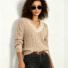 Custom Women's Merino Wool Cable-Knit Cropped Sand Sweater - Style 0E6607 - view 4