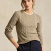 Custom Women's Merino Wool Cable-Knit Oversized Khaki Sweater