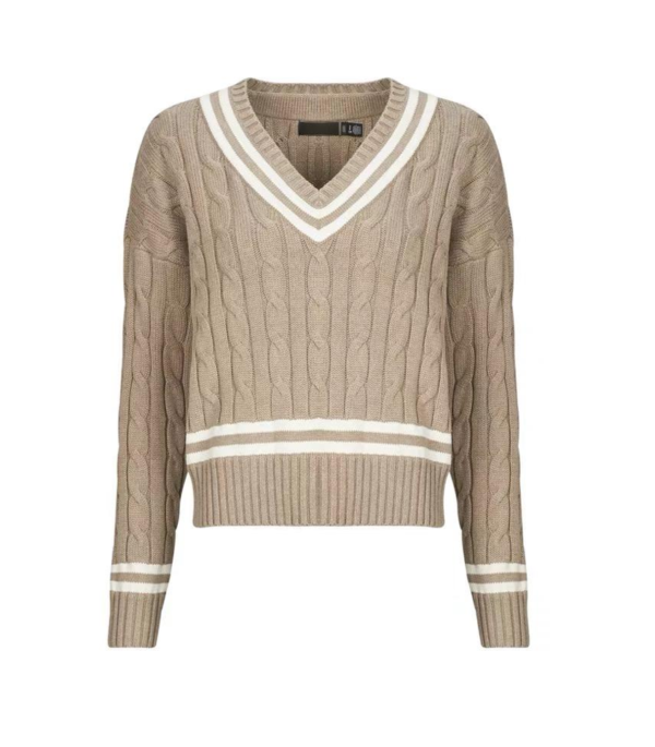 Custom Women's Merino Wool Cable-Knit Cropped Sand Sweater - Style 0E6607 - view 2