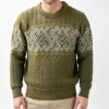 Custom Men's Merino Wool Jacquard Oversized Crew Neck Sweater Army Green