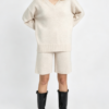 Custom Women's Merino Wool Jacquard Oversized V Neck Sweater Bone Custom Women's Merino Wool Jacquard Oversized V Neck Sweater Bone