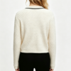Custom Women's Merino Wool Jacquard Cropped V Neck Sweater Cream - view 2 Custom Women's Merino Wool Jacquard Cropped V Neck Sweater Cream - view 2