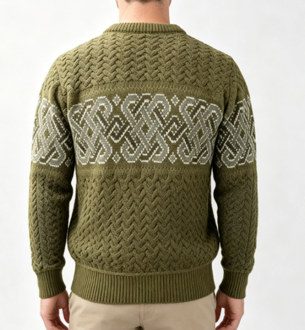 Custom Men's Merino Wool Jacquard Oversized Crew Neck Sweater Army Green - view 2