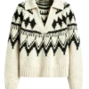 Custom Women's Merino Wool Jacquard Cropped Cream Sweater - Style 8F5D82 - view 2