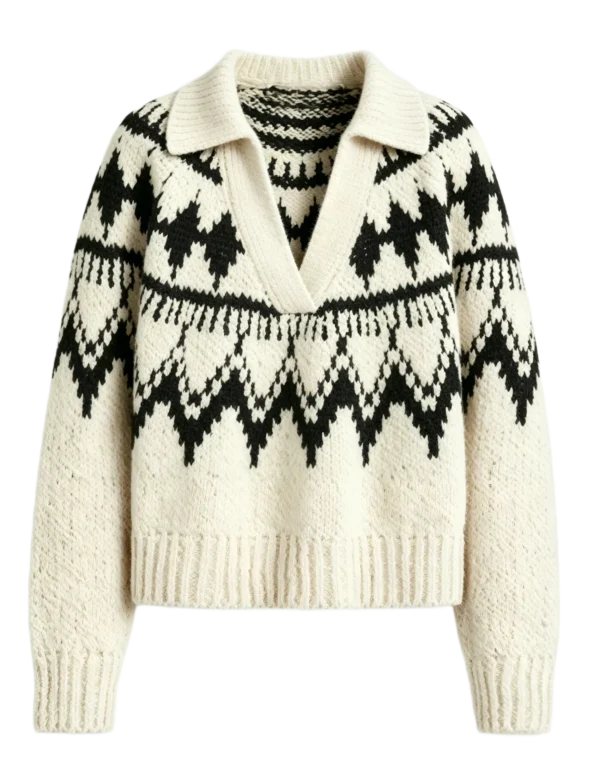 Custom Women's Merino Wool Jacquard Cropped Cream Sweater - Style 8F5D82 - view 2