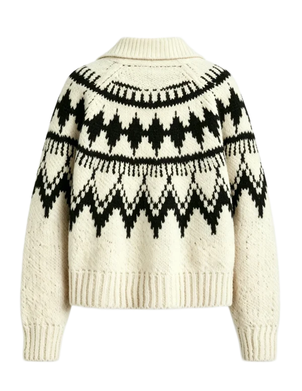 Custom Women's Merino Wool Jacquard Cropped Cream Sweater - Style 8F5D82 - view 3