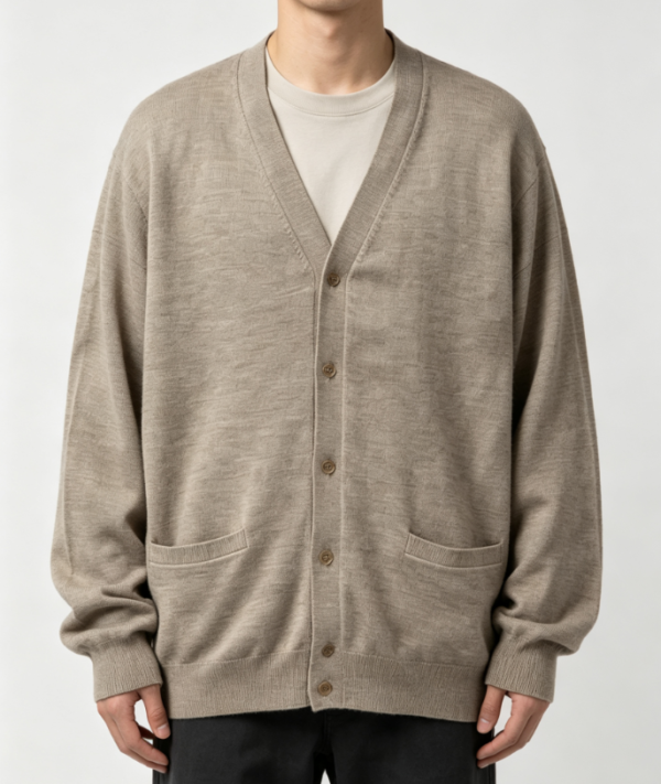 Custom Men's Merino Wool Ribbed Oversized Khaki Cardigan