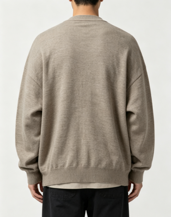 Custom Men's Merino Wool Ribbed Oversized Khaki Cardigan - view 2