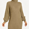 Custom Women's Merino Wool Ribbed Oversized Turtleneck Sweater Dress Khaki Custom Women's Merino Wool Ribbed Oversized Turtleneck Sweater Dress Khaki