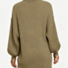 Custom Women's Merino Wool Ribbed Oversized Turtleneck Sweater Dress Khaki - view 2 Custom Women's Merino Wool Ribbed Oversized Turtleneck Sweater Dress Khaki - view 2